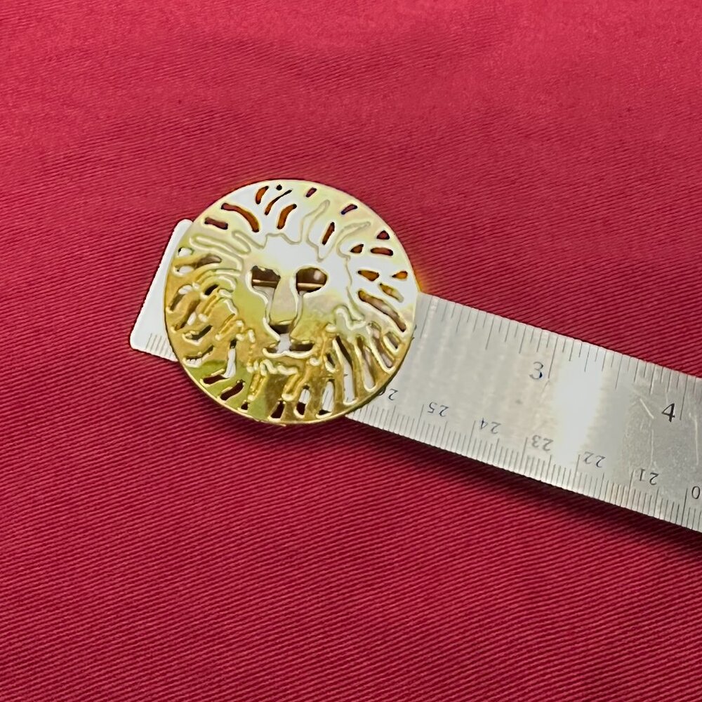 VTG Anne Klein Lion Head Brooch/Pin Open Work Gold-Tone Disc 2” Diameter - Picture 2 of 7